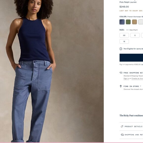 Polo Ralph Lauren Pants - Ralph Lauren “The Ricky” Pant- New W/O Tags- Size 12 - French workwear blue